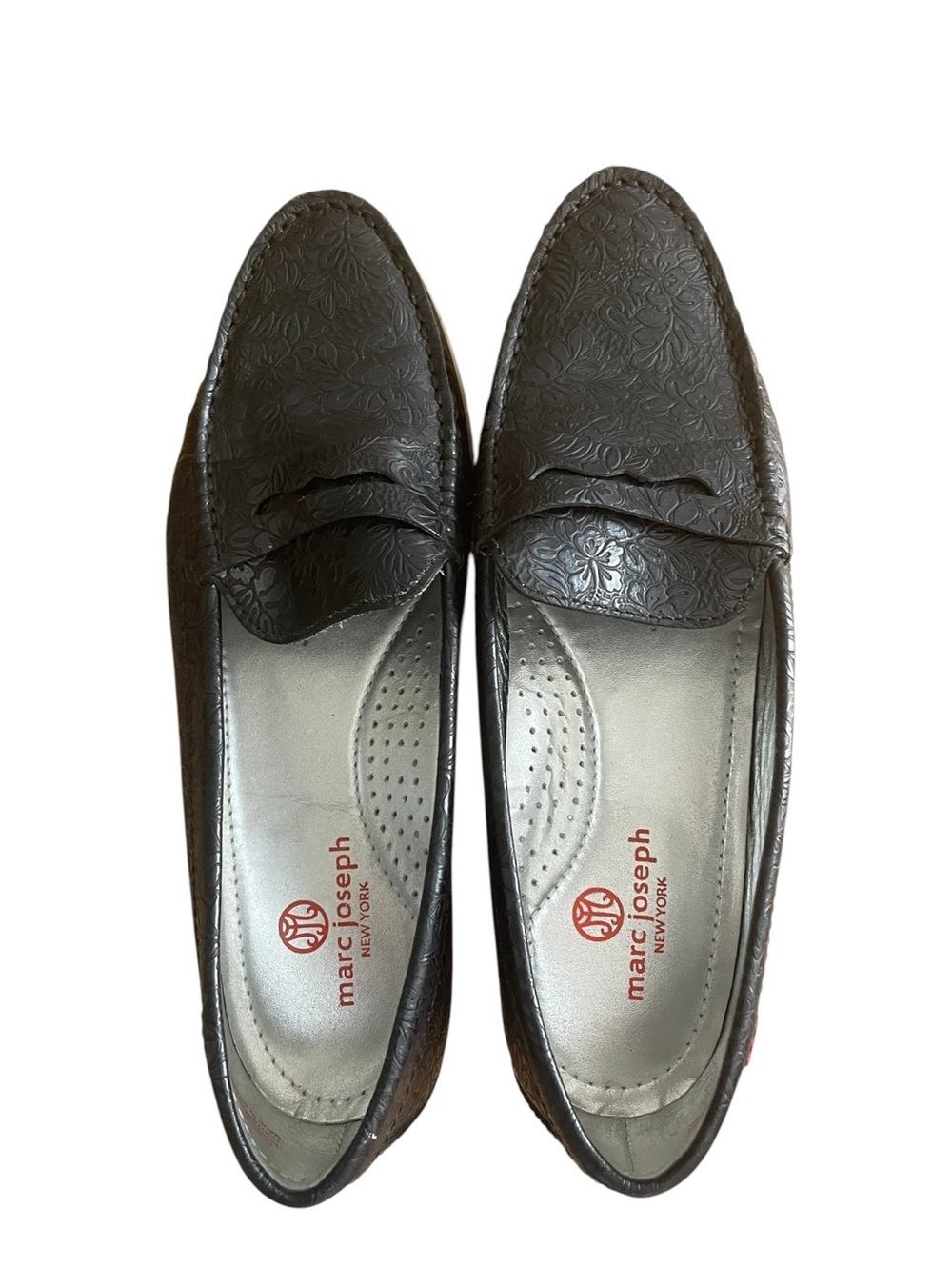 Marc Joseph Women’s Black Floral-Embossed East Village Penny Loafers Size 8